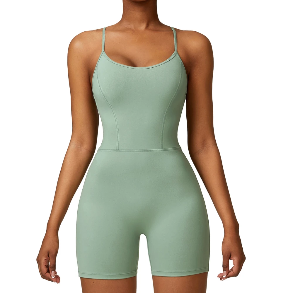 Bodysuit Shaper Shorts Spaghetti Strap Plain Color U Neck X Shape Backless Full Body Shapewear Green XL