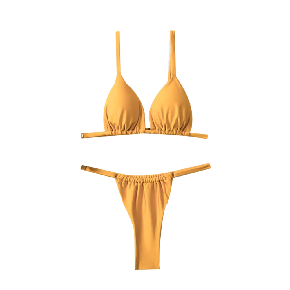 Women Solid Bikini Set 2 Piece Bikini Swimsuit Set Padded Bra Triangle Underwear Pure Color Bathing Swimwear Set Apricot Yellow M