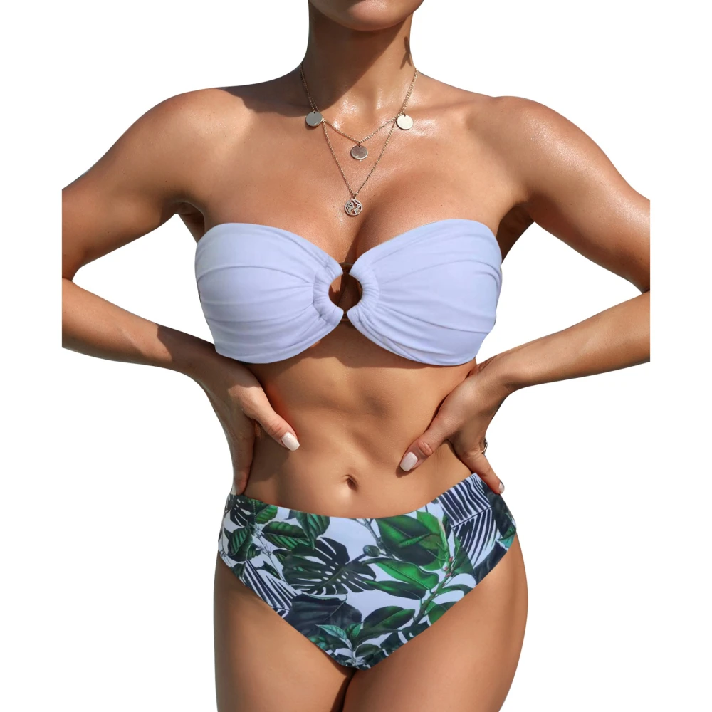 Women Bikini Sets Pure Color Concentrated O Ring Two Piece Swimsuit for Swimming Pool Purple S