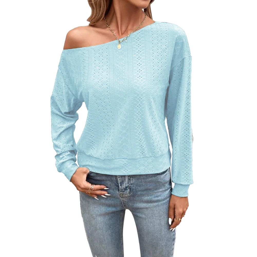 Women One Shoulder Blouse Long Sleeve Plain Color Casual Fitted One Shoulder Blouse for Daily Life Sky Blue S