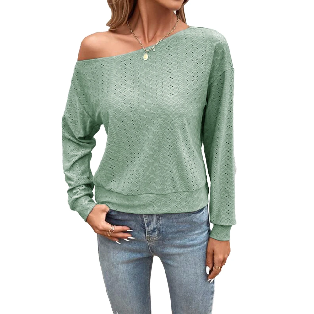 Women One Shoulder Blouse Long Sleeve Plain Color Casual Fitted One Shoulder Blouse for Daily Life Green XL