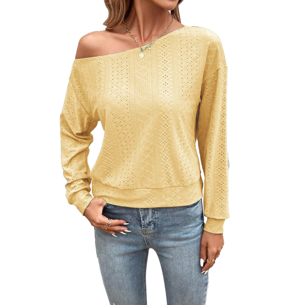 Women One Shoulder Blouse Long Sleeve Plain Color Casual Fitted One Shoulder Blouse for Daily Life Yellow S