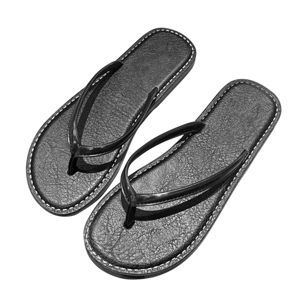 Flip Flops Simple Classic Flat Comfortable PVC Beach Thong Sandal for Woman Summer Outdoor Black 38‑39