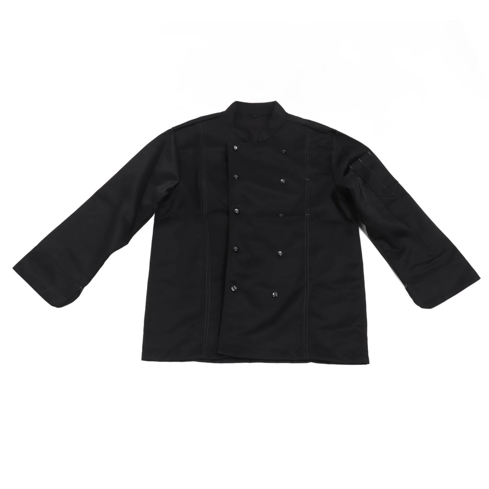 Long Sleeve Stand Collar Chef Coat Men Women Kitchen Button Up Chef Uniform Jacket for Restaurant Black L