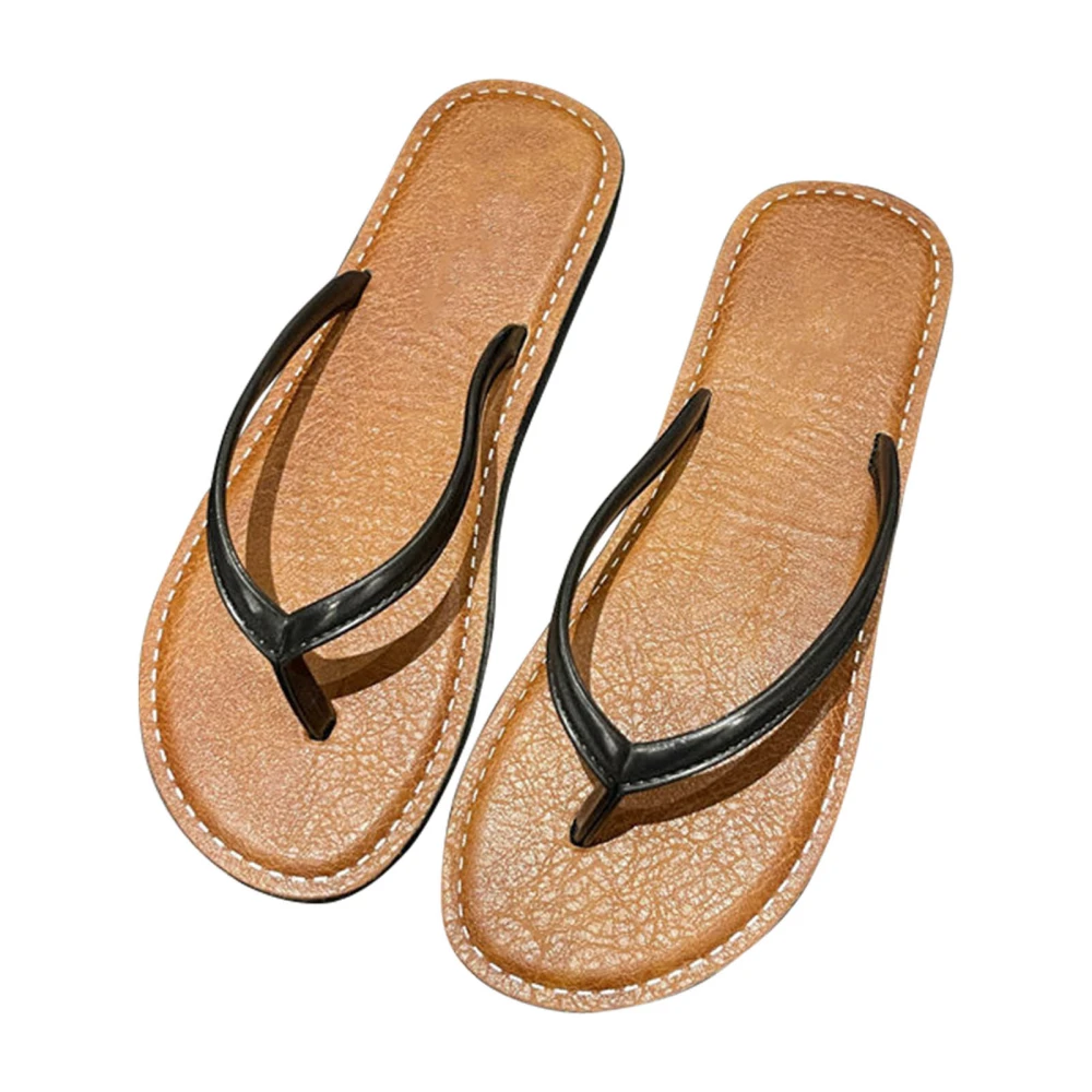 Flip Flops Simple Classic Flat Comfortable PVC Beach Thong Sandal for Woman Summer Outdoor Brown 36‑37