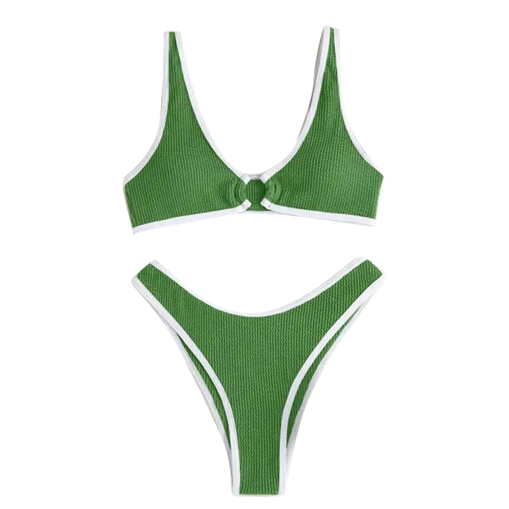 Women Split Swimsuit V Neck Two Piece Swimwear Fashion Bra and Briefs Set for Beach Swimming Pool Green L