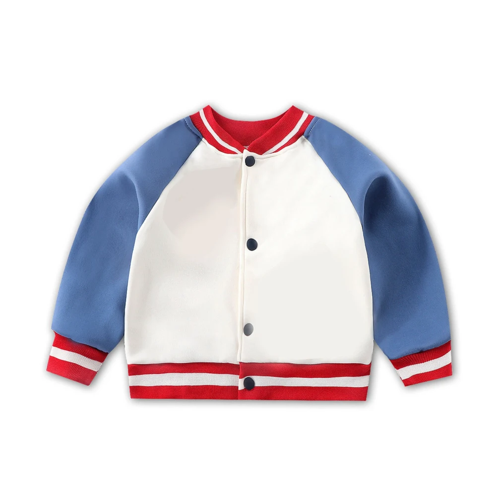 Children Baseball Jacket Long Sleeve Button Up Plush Unisex Cartoon Children Baseball Coat Blue White L Suitable Height 39.4in