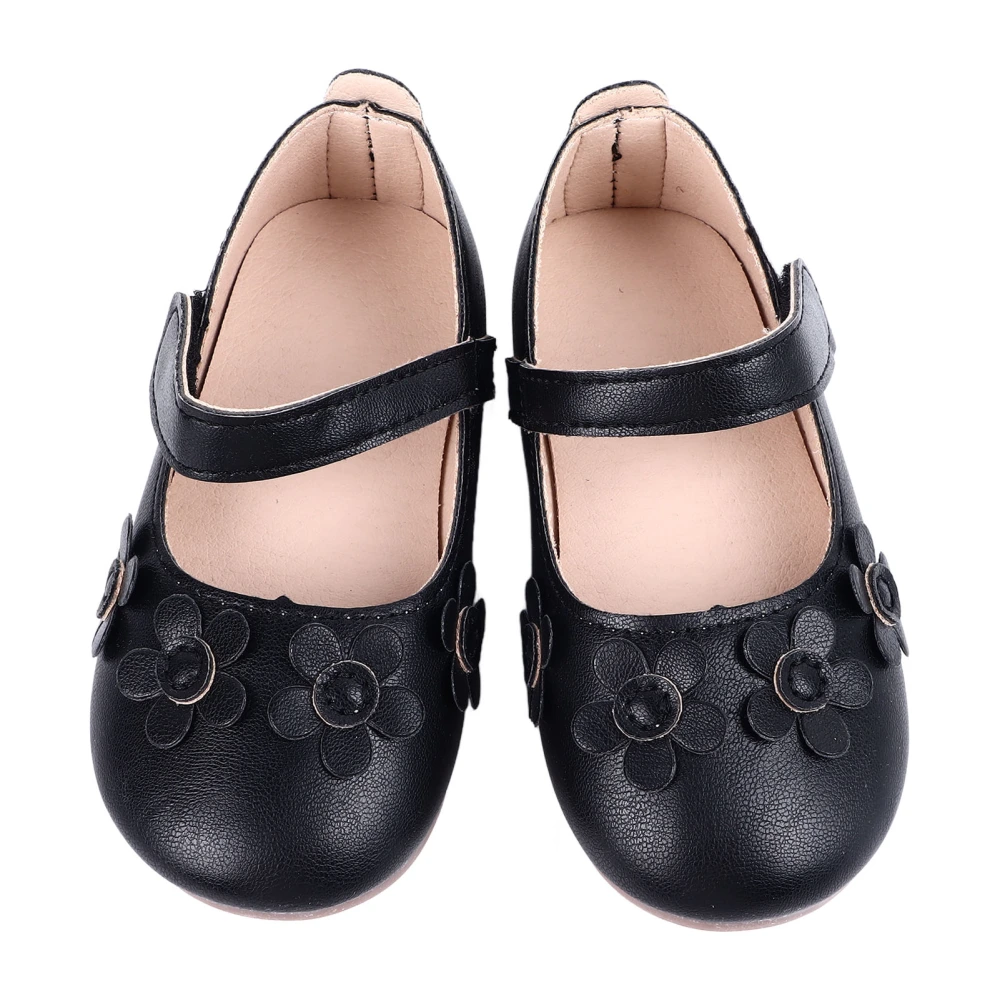 Kids PU Leather Shoes Fashionable Flower Soft Soled Comfortable Flat Dress Shoes for Party Stage Dance Performance Black 22