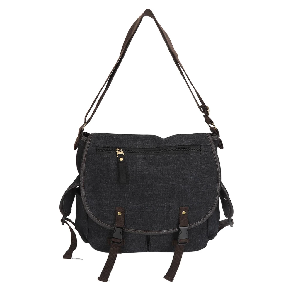 Men Canvas Messenger Bag Vintage Single Shoulder Adjustable Portable for Casual Travel Black Free Size