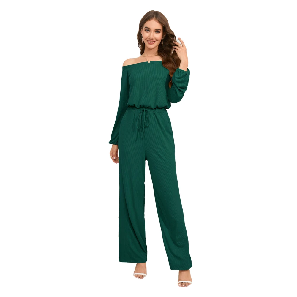 Women Off Shoulder Jumpsuit Wide Legs Elastic Waist Loose Fitting Summer One Piece Outfits Pants Green XL