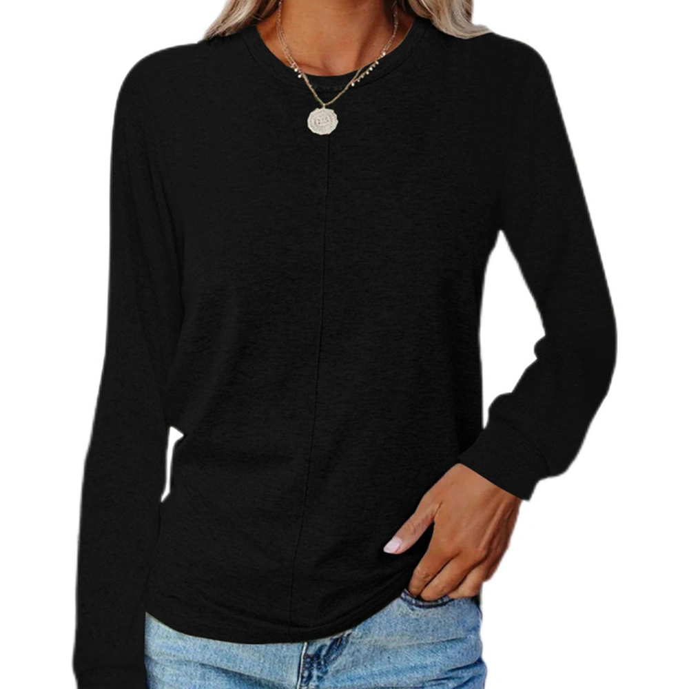 Women Long Sleeve Crewneck Top Comfortable Casual Warm Basic Tops Shirts for Fall Winter Black L