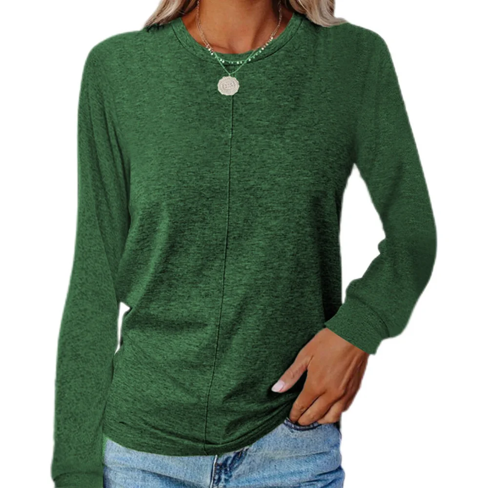 Women Long Sleeve Crewneck Top Comfortable Casual Warm Basic Tops Shirts for Fall Winter Green XL