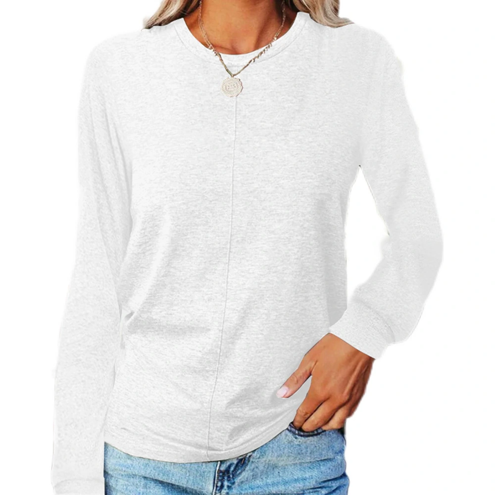 Women Long Sleeve Crewneck Top Comfortable Casual Warm Basic Tops Shirts for Fall Winter White S