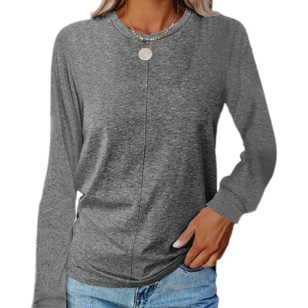 Women Long Sleeve Crewneck Top Comfortable Casual Warm Basic Tops Shirts for Fall Winter Dark Gray XXL