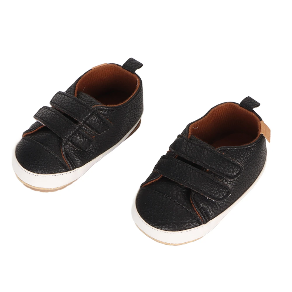 Baby Shoes Double Hook and Loop Fasteners PU Breathable Cute Casual Infant Prewalker for Home Outside Black 13cm / 5.1in