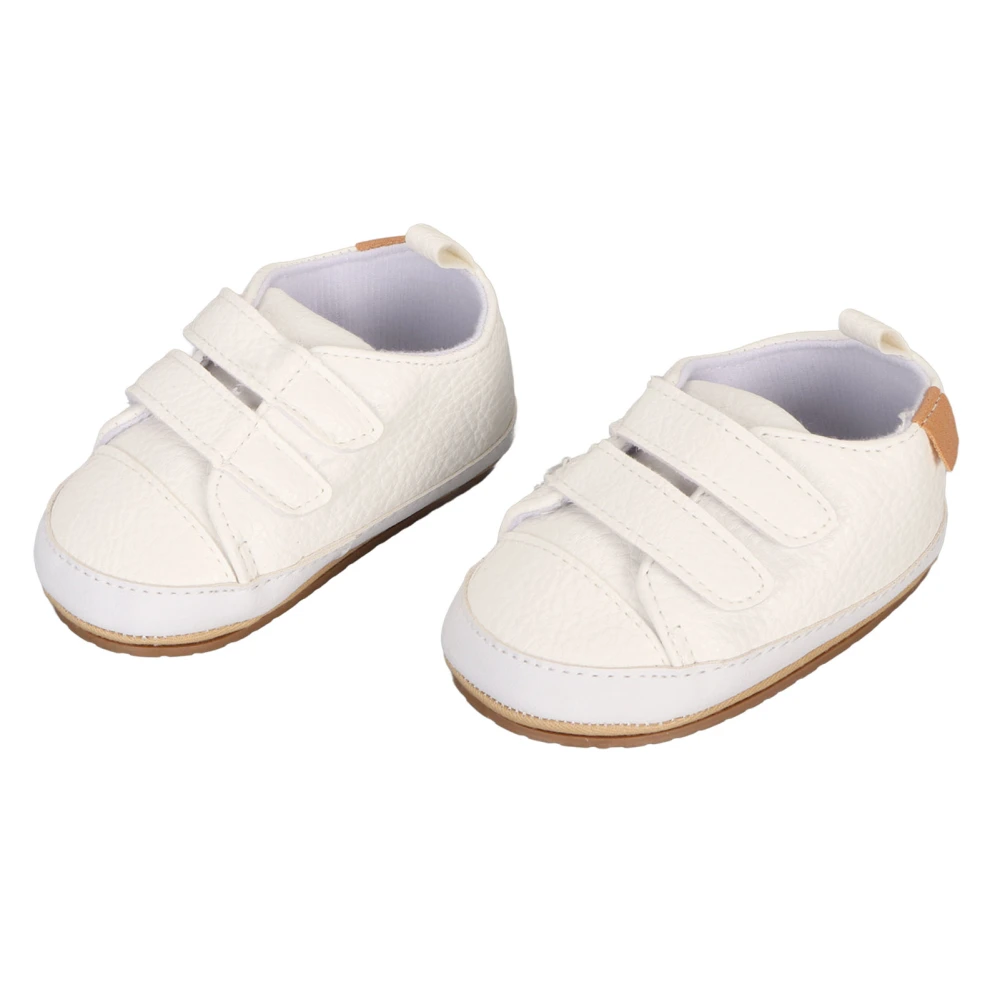 Baby Shoes Double Hook and Loop Fasteners PU Breathable Cute Casual Infant Prewalker for Home Outside White 13cm / 5.1in