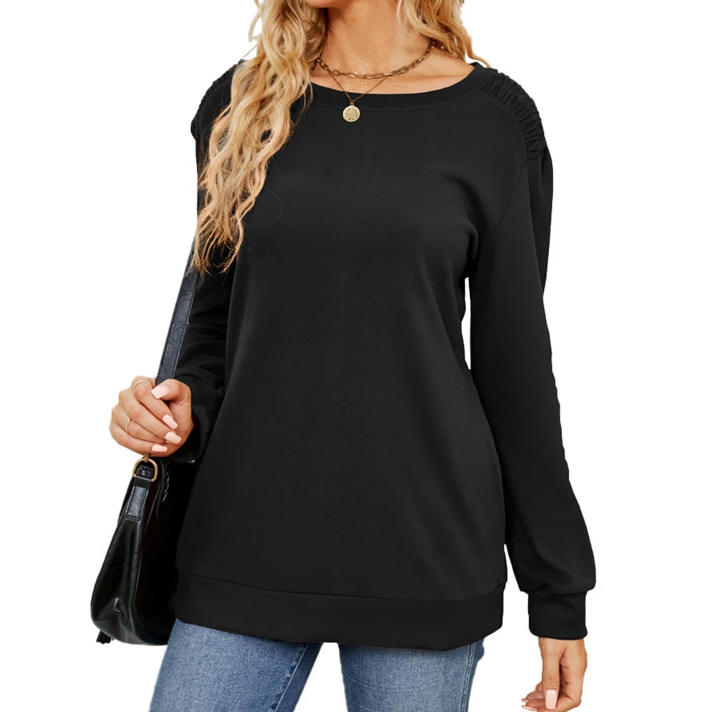 Women Basic Loose Sweatshirt Round Neck Pure Color Long Sleeve Casual Pullover Sports Sweatshirt Black XL