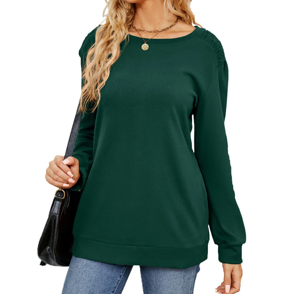 Women Basic Loose Sweatshirt Round Neck Pure Color Long Sleeve Casual Pullover Sports Sweatshirt Dark Green S