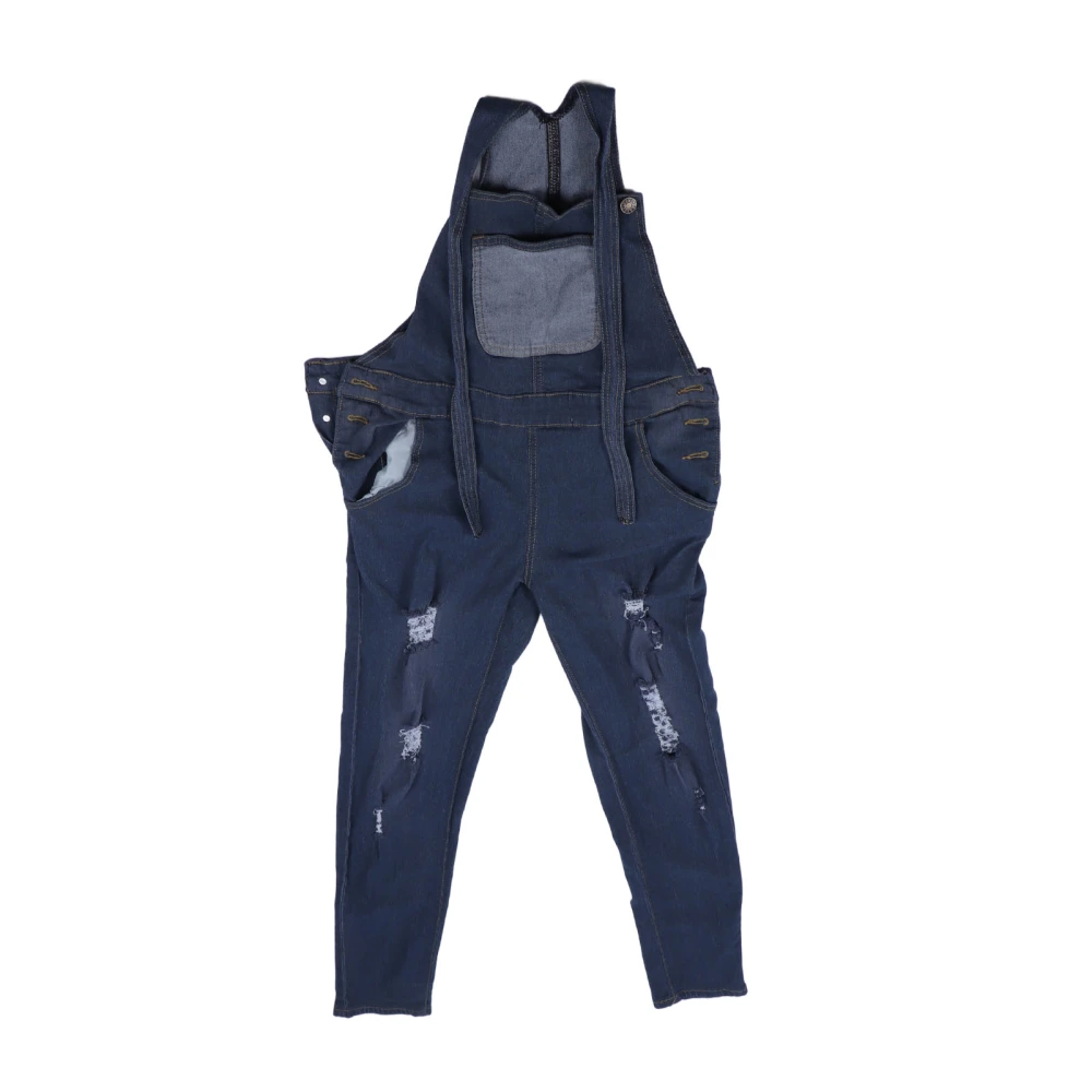 Women Casual Overalls Distressed Style Adjust Strap Length Slim Fitting Jumpsuits for Daily Wear Light Blue XL