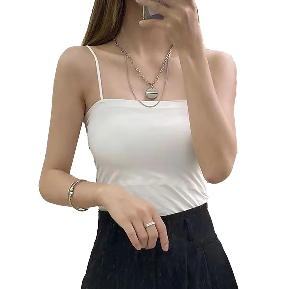 Women Summer Breathable Padded Camisole Elegant Fashionable Spaghetti Strap Tank Top for Dating Party White Free Size