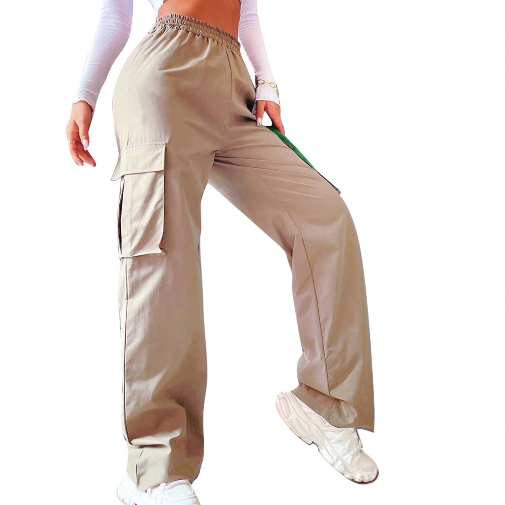 Women Baggy Pants Elastic High Waist Large Pocket Loose Fitting Casual Long Trousers for Daily Wear Apricot M