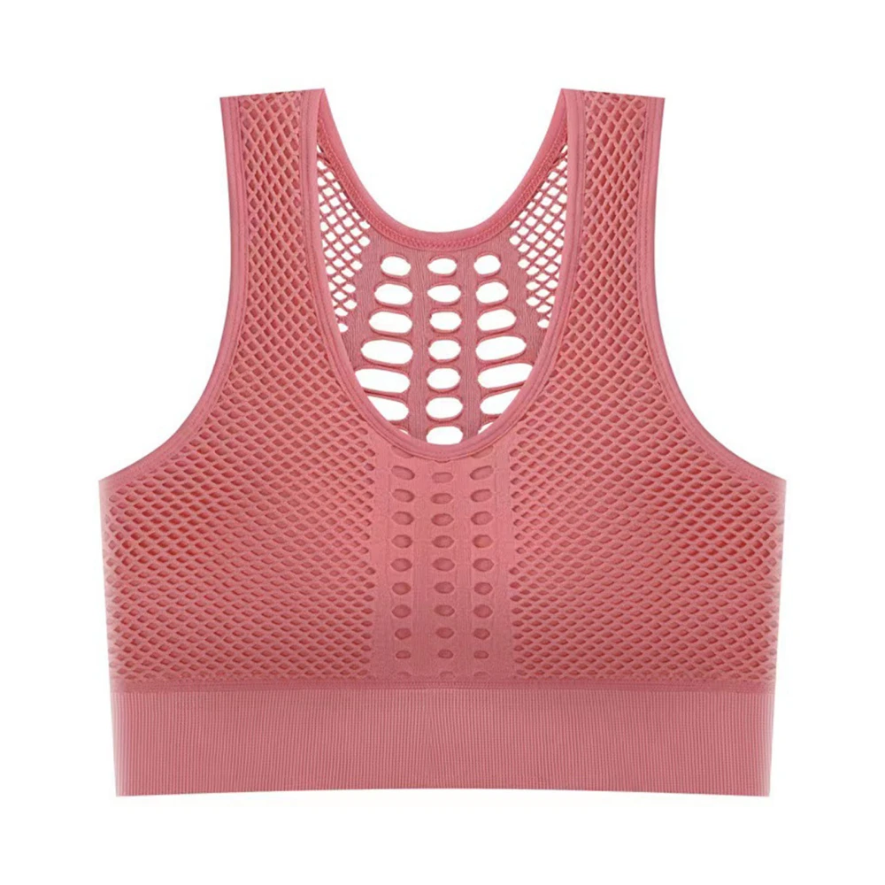 Hollow Sports Bra High Impact Seamless Shock Absorption Padded Athletic Bra for Yoga Running Pink Free Size