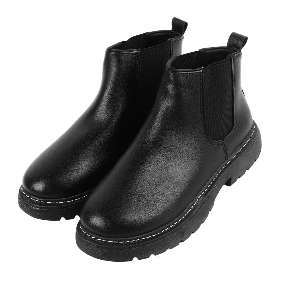 Men PU Leather Boots Casual Soft Rubber Sole Breathable Anti Slip Business Ankle Boots Black 42