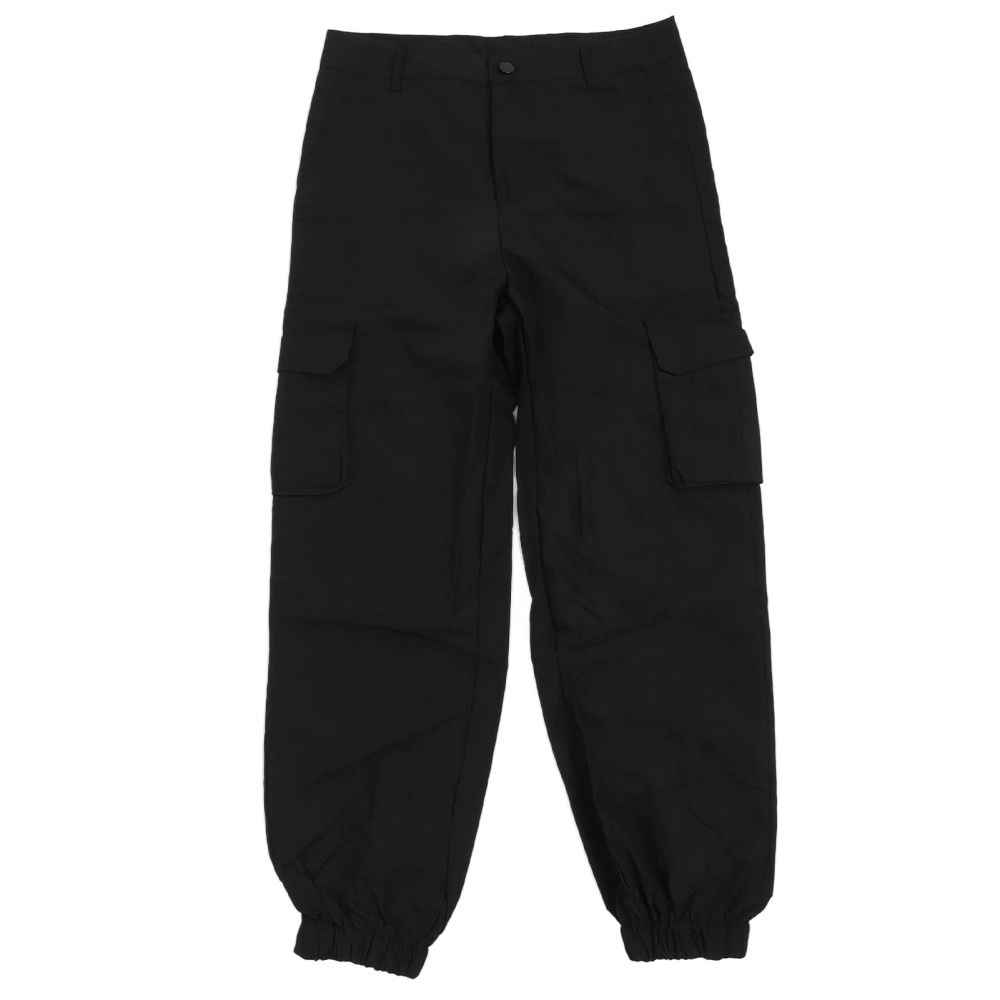 Women Cargo Pants Large Pockets Cuffed Pants Casual Stylish Outdoor Jogging Hiking Long Casual Pants Black L