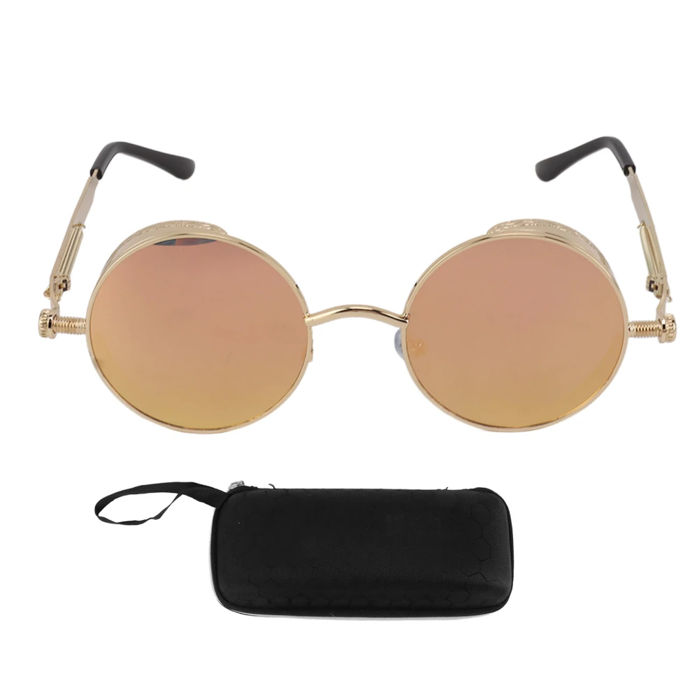 Round Sunglasses Metal Spring Feet UV Proof Stylish Cool Sunglasses for Men Women Party Beach Summer Gold Frame Pink Lens