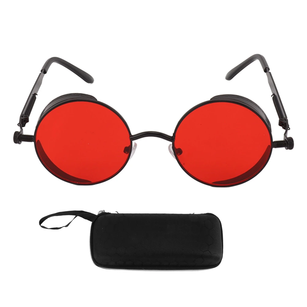 Round Sunglasses Metal Spring Feet UV Proof Stylish Cool Sunglasses for Men Women Party Beach Summer Black Frame Red Lens