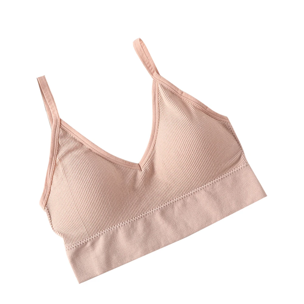 Triangular Cup Bralette Women Seamless Rib Bra Soft Breathable Comfort Bra for Daily Sports Travel Light Pink M for 88.2-110.2lb