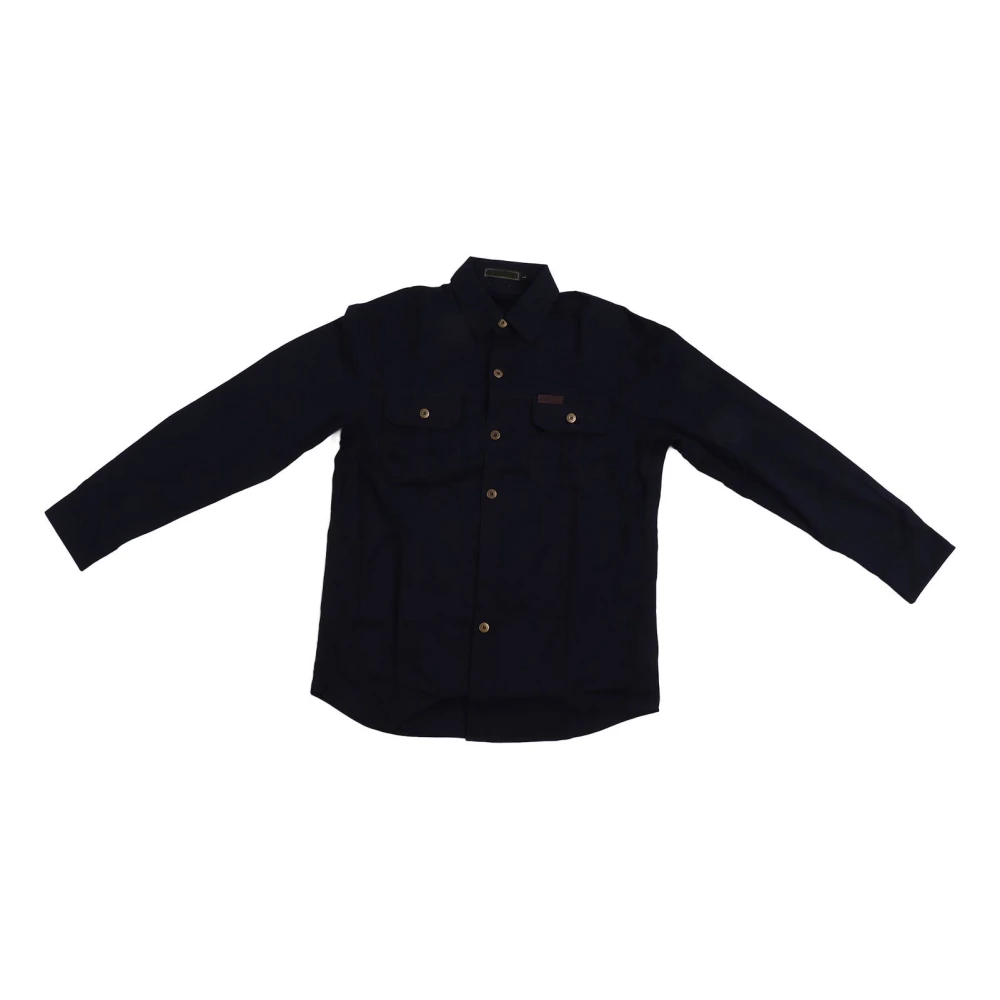 Men Casual Shirt with Pockets Long Sleeve Turndown Collar Shirt Loose Top for Home Leisure and Outdoor Work Dark Blue L