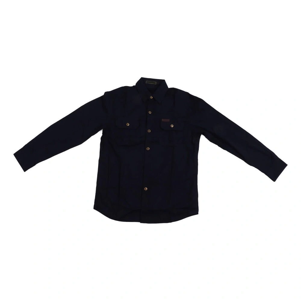 Men Casual Shirt with Pockets Long Sleeve Turndown Collar Shirt Loose Top for Home Leisure and Outdoor Work Dark Blue XXXL