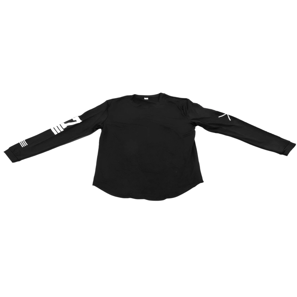 Men Long Sleeve Athletic Shirts Round Collar Moisture Wicking Quickly Dry Slim Fit Sportswear Black L