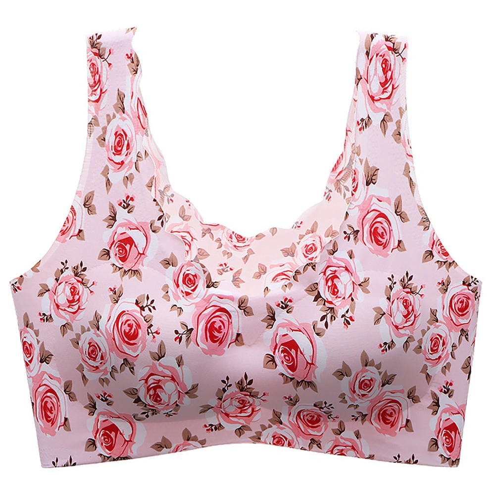 Women Short Bralette Wide Straps Special Printing Slim Fit Wireless Bra for Daily Wear flesh Pink XL(60‑75kg / 132‑165lb)