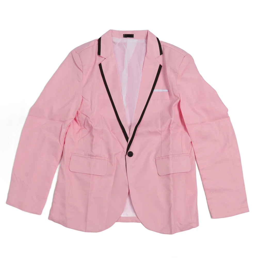 Men Business Suit Jacket Long Sleeve Notch Collar Slim Fit One Button Suit Jacket for Party Pink XL