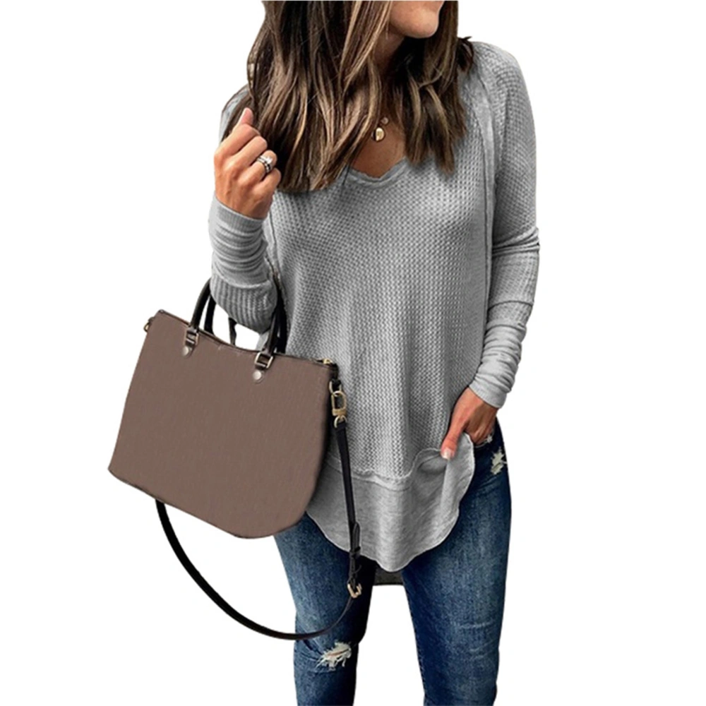 Woman V Neck T Shirts Long Sleeve Casual Slim Fit Basic Blouse for Office Date Work Night Outing Shopping Grey XXL