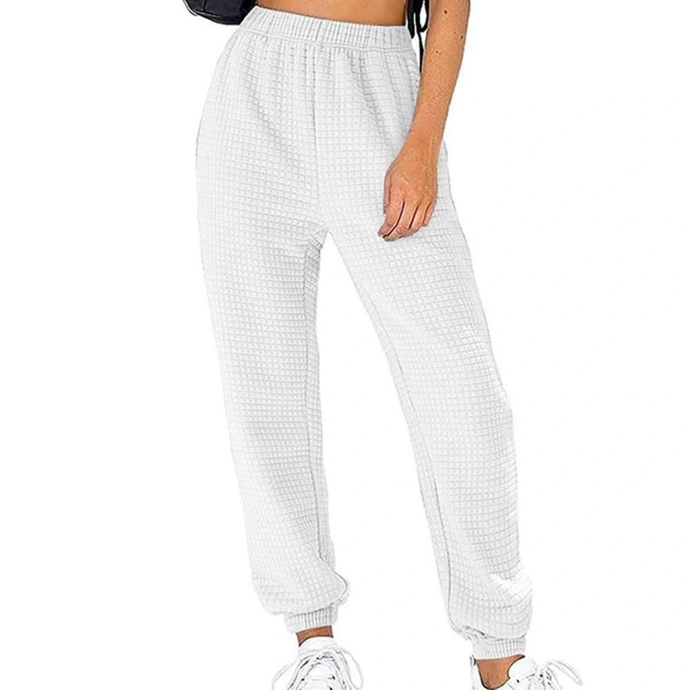 Women Casual Long Joggers Elastic Waisted Plain Color Loose Fitted Long Joggers for Sports White L