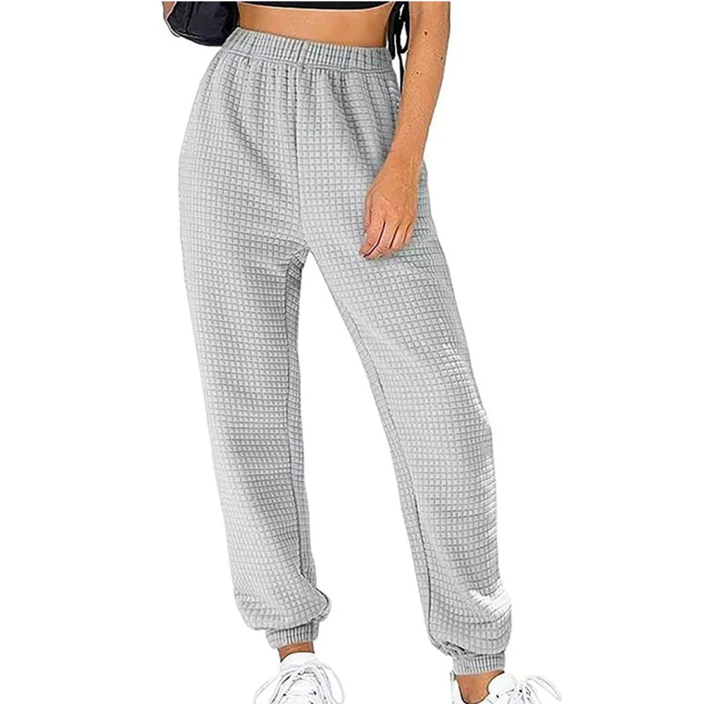 Women Pants Elastic Waist Drawstring Pure Color Comfortable Breathable Casual Sweatpants for Home Dating Gray XL