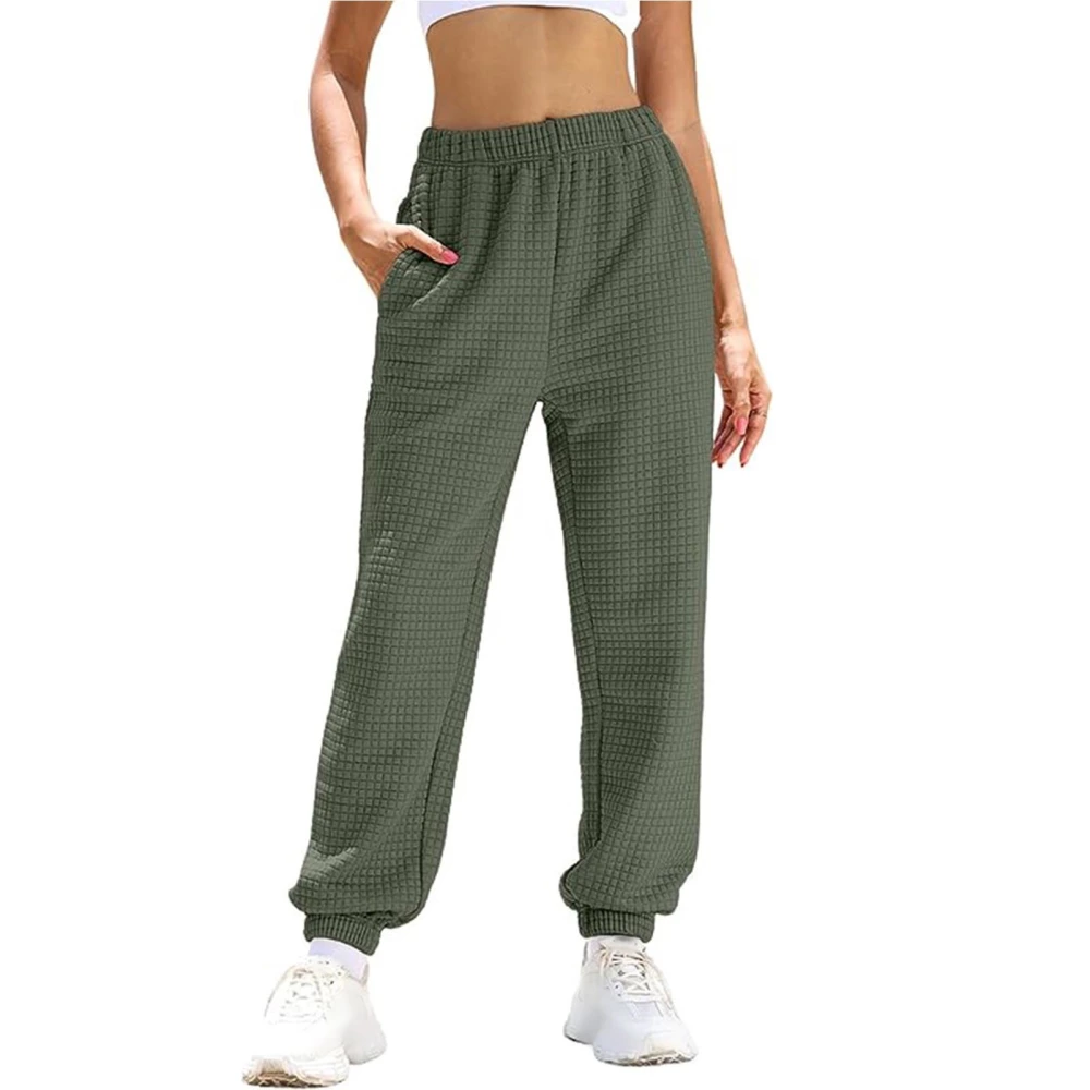 Women Pants Elastic Waist Drawstring Pure Color Comfortable Breathable Casual Sweatpants for Home Dating OD Green XL