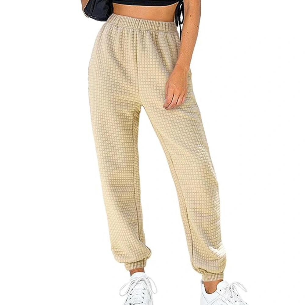 Women Casual Long Joggers Elastic Waisted Plain Color Loose Fitted Long Joggers for Sports Beige M