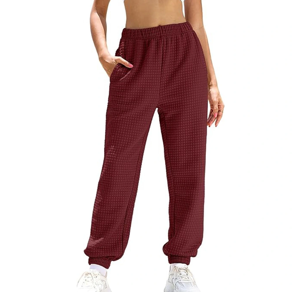 Women Casual Long Joggers Elastic Waisted Plain Color Loose Fitted Long Joggers for Sports Burgundy S