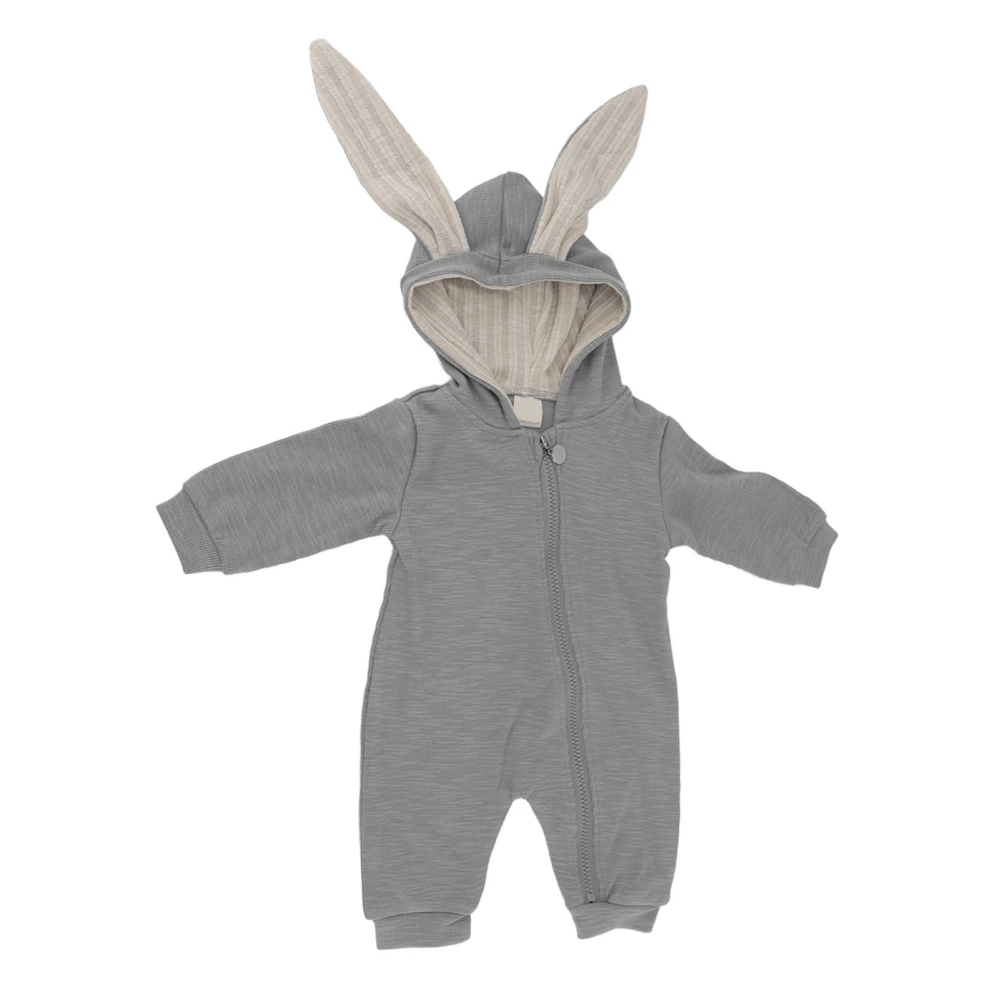 Baby Bunny Onesie Hooded Bunny Ear Zippper Jumpsuit Cute Cotton One Piece Bodysuit Onesie Grey 59