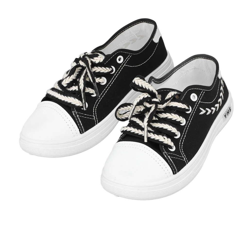 Women Canvas Low Top Shoes Anti Slip Breathable Versatile Lace Up Casual Shoes Black White Black 40