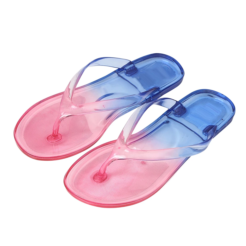 Women Summer Transparent Gradient Flip Flops Soft PVC Casual Fashionable Beach Slippers Sandals Blue 37