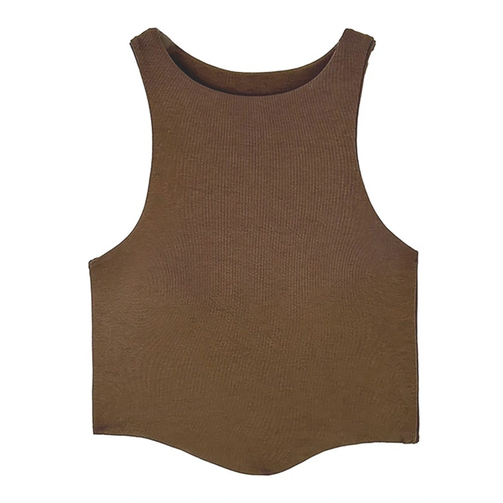 Sleeveless Tank Top with Bra Pad Pure Color Short Style One Piece Slim Fitting Round Neck Vest for Party Coffee Free Size 40‑60kg