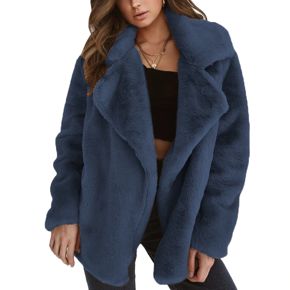 Plush Jacket Pure Color Casual Loose Long Sleeve Winter Fleece Warm Coat Outwear for Party Shopping Royalblue L