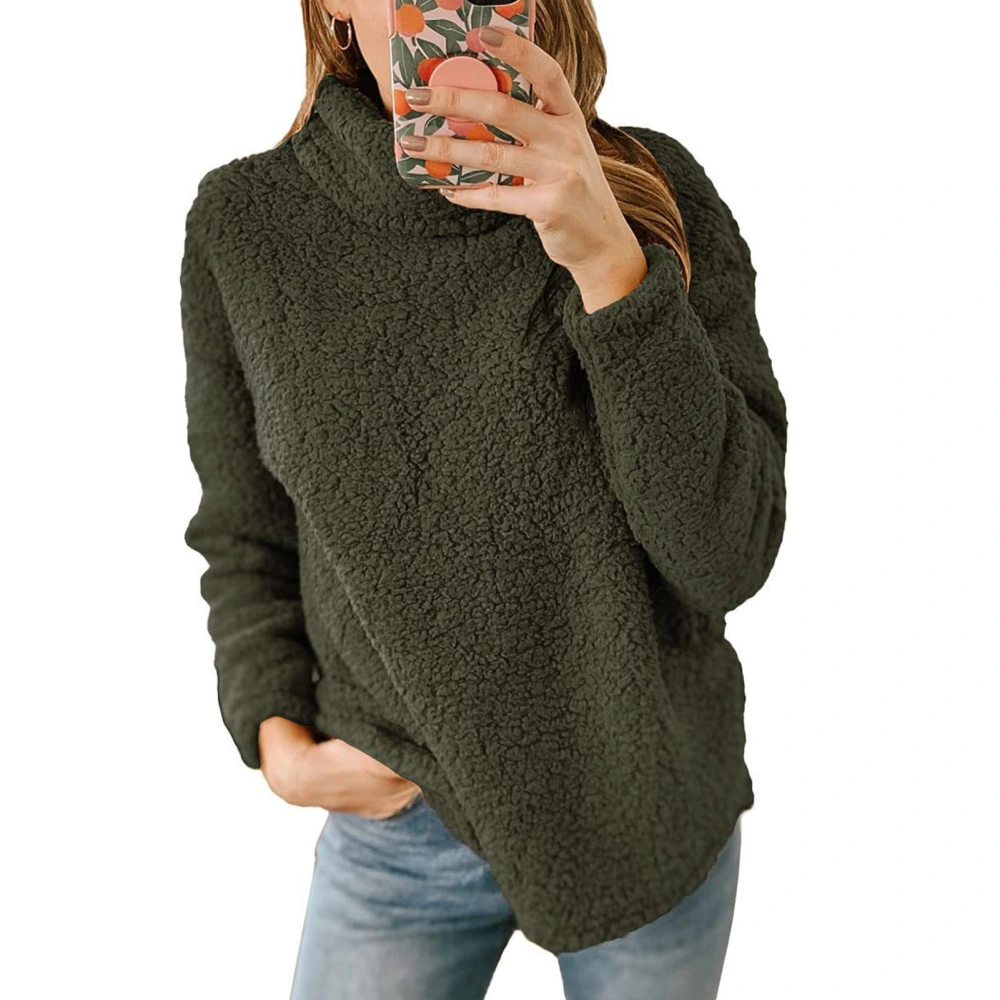 Women Long Sleeve Blouse High Neck Solid Color Warm Comfortable Soft for Daily Work Shopping OD Green XL