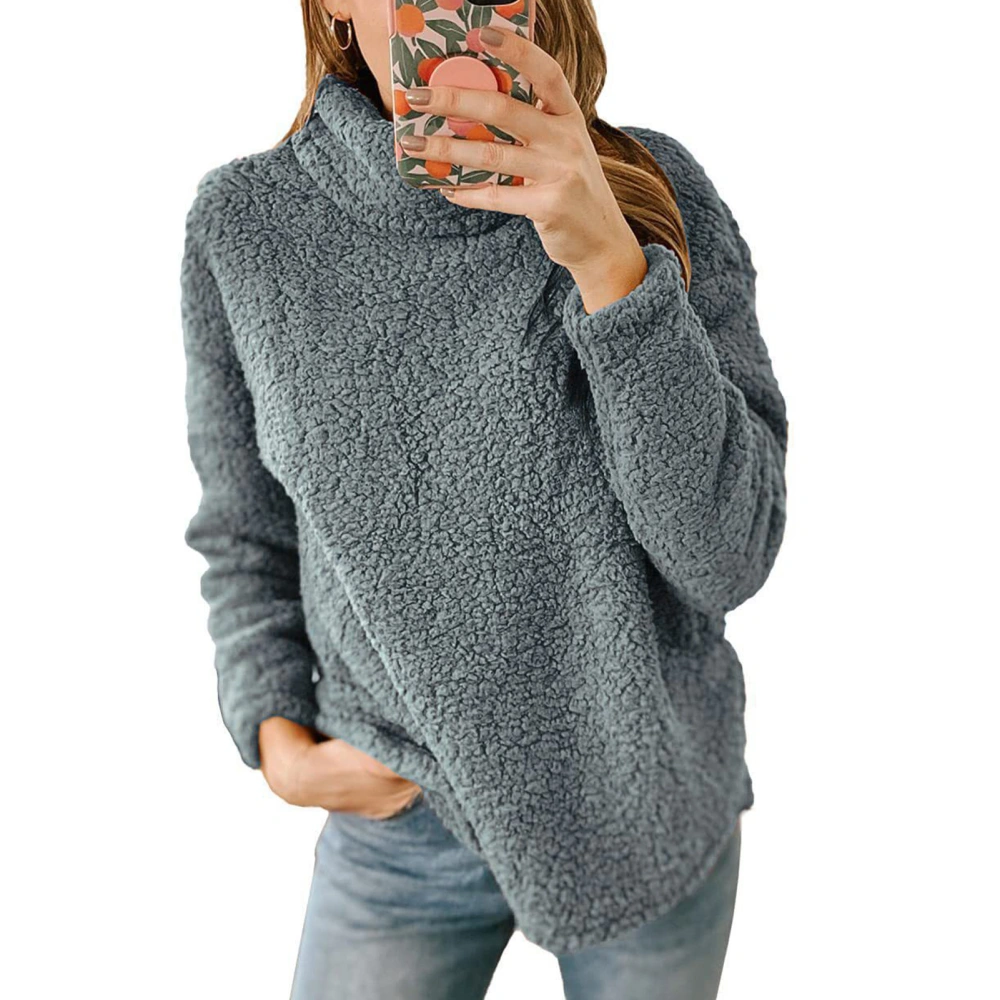 Women Long Sleeve Blouse High Neck Solid Color Warm Comfortable Soft for Daily Work Shopping Dark Gray XL