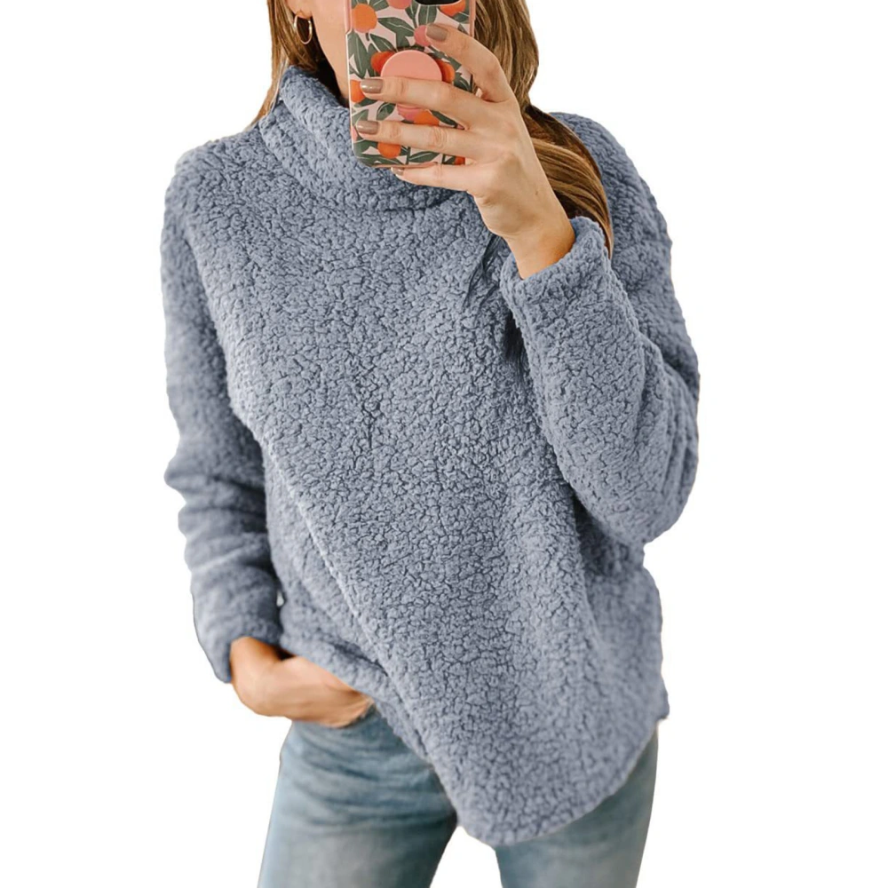 Women Long Sleeve Blouse High Neck Solid Color Warm Comfortable Soft for Daily Work Shopping Light Gray XL